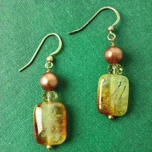 Vintage aber color gemstone brown pearl earrings in slivertone